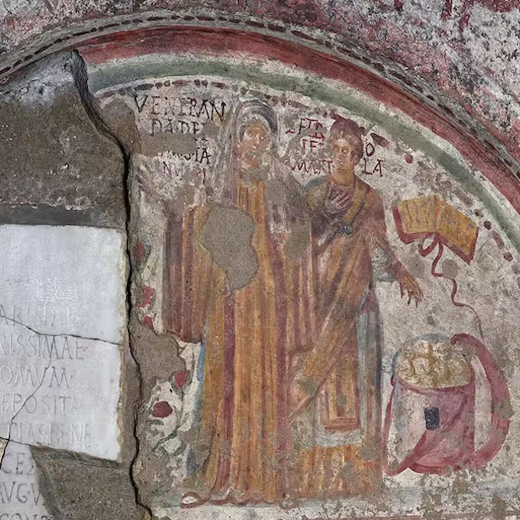 Affresco all'interno delle catacombe Domitilla